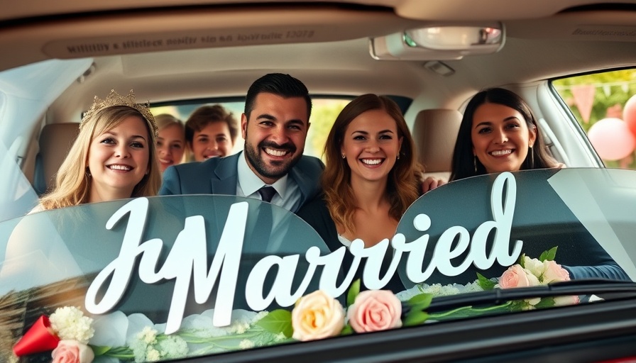 Valentine's Day Gifts themed festive wedding car with 'Just Married' sign.