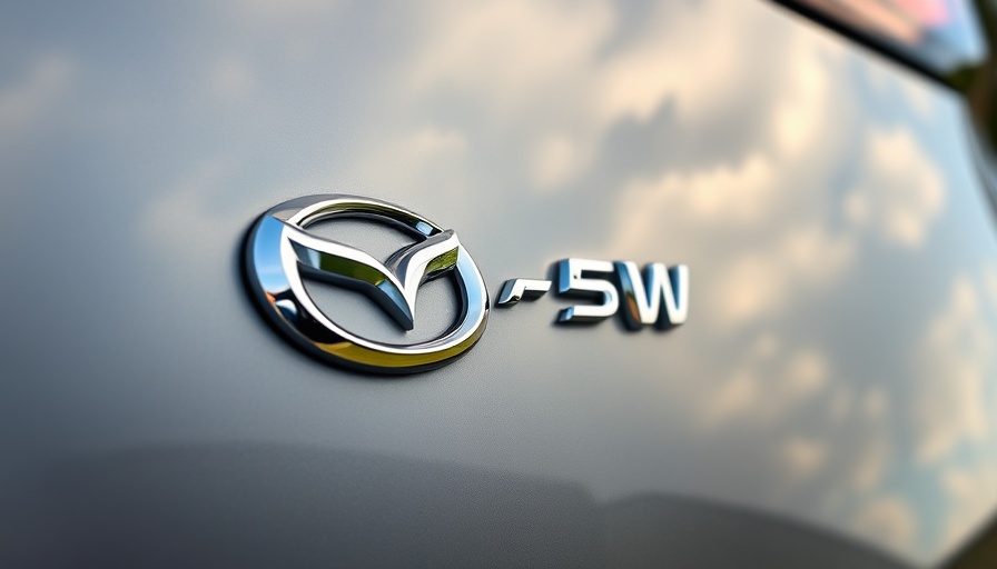 Close-up view of CX-50 AWD badge with nature reflection.