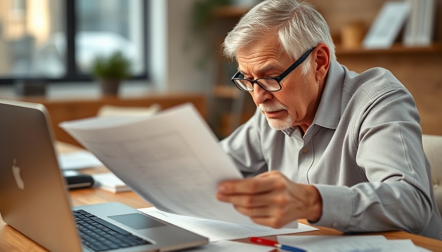 Thoughtful older man reviewing documents for Look Back Strategy.