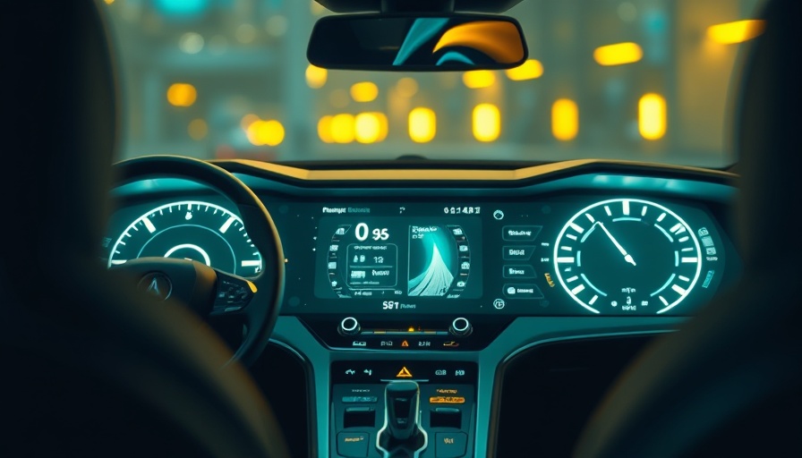 Futuristic car dashboard display with AI voice assistant interface.