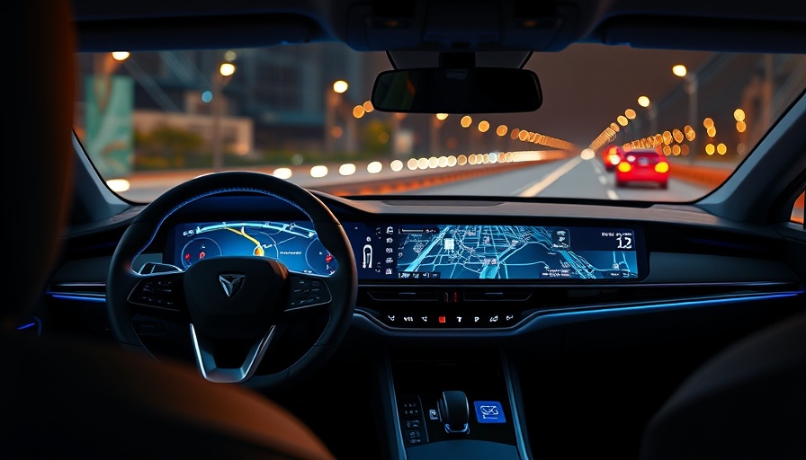 Futuristic car dashboard with live mapping navigation display.