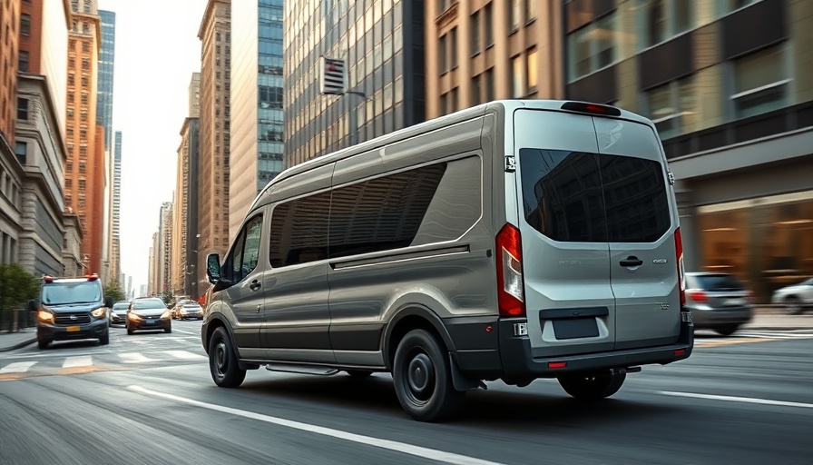 Sleek Rivian commercial van cruising on city street