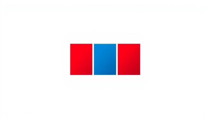 Minimalist graphic logo with red and blue elements.