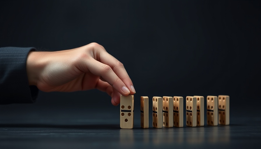 Symbolic hand stopping dominoes representing media ethics.