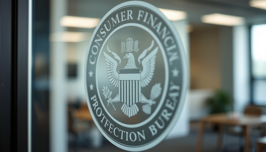 CFPB seal on glass in an office setting.