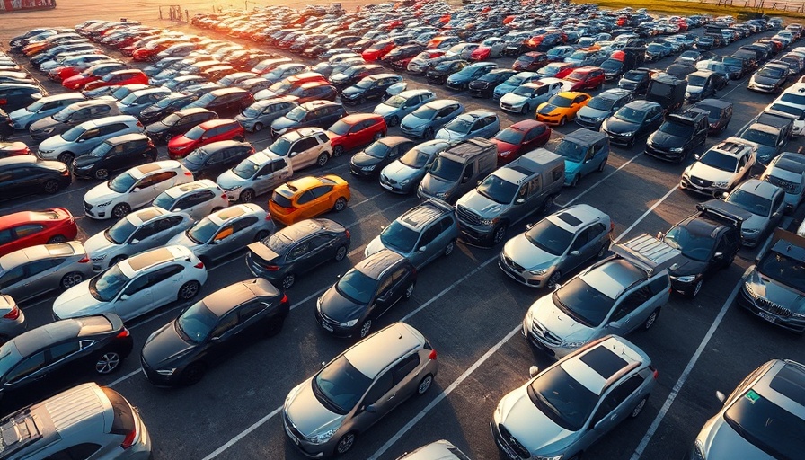 Extensive car inventory in a parking lot, showcasing direct-to-consumer options.