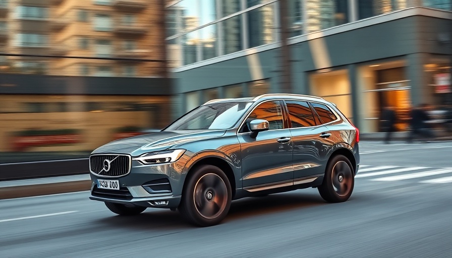 2026 Volvo XC60 in urban cityscape, dynamic motion.