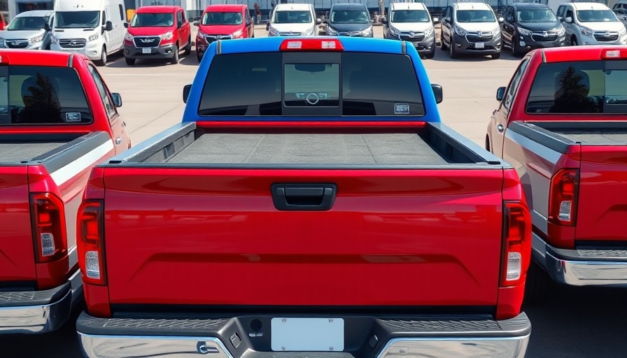 Colorful pickup trucks in dealership highlighting U.S. market trends.