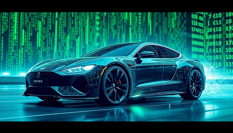 Futuristic software-defined vehicle surrounded by digital codes.