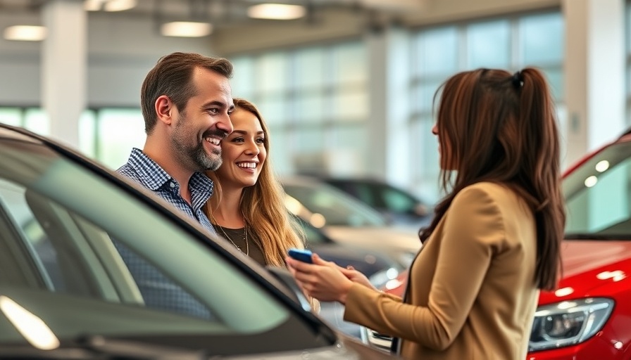 Couple discussing F&I product sales in dealership with consultant.