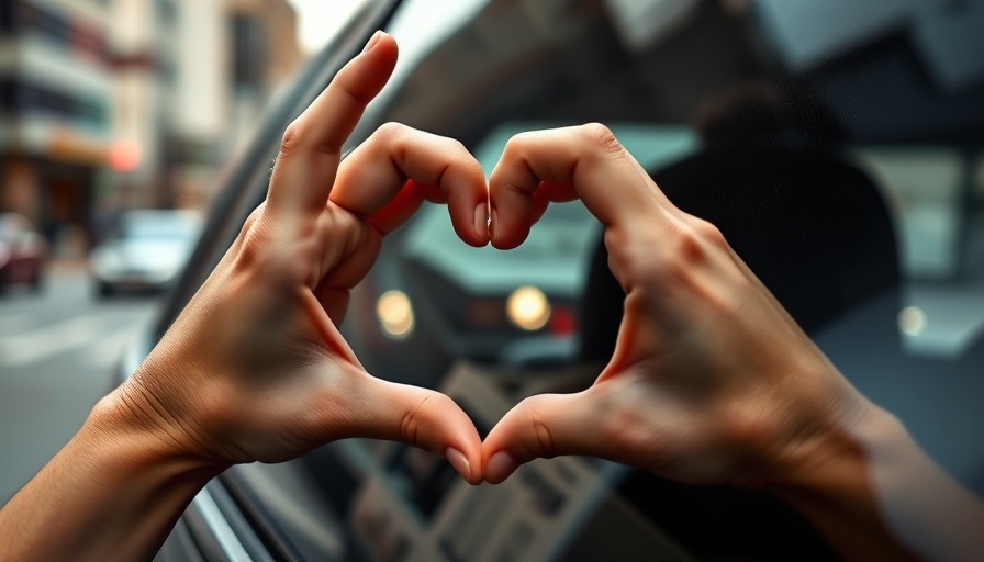 Heart gesture on car window symbolizing car sales experience.