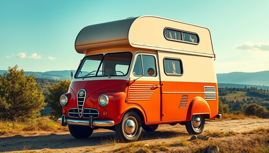 Vintage 1955 Alfa Romeo Camper Van in scenic landscape.