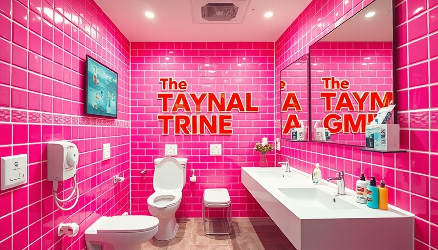 Modern restroom advertising display at trade shows, vibrant setup.