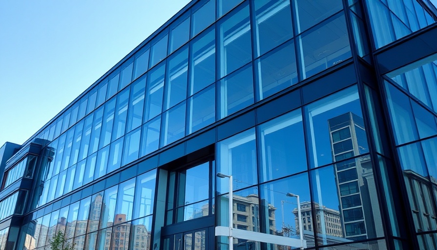 Modern glass commercial building with blue sky, Tekion Automotive Retail