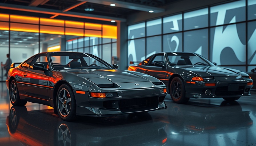 Toyota Celica and MR2 displayed in a modern showroom.