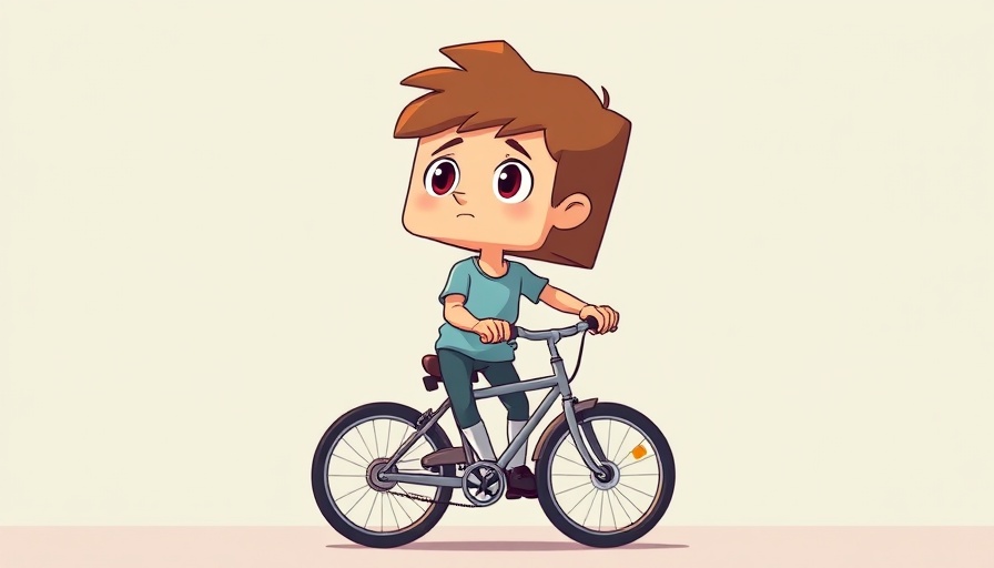 Cartoon illustration of block-headed character riding a bike, representing blunt leadership.