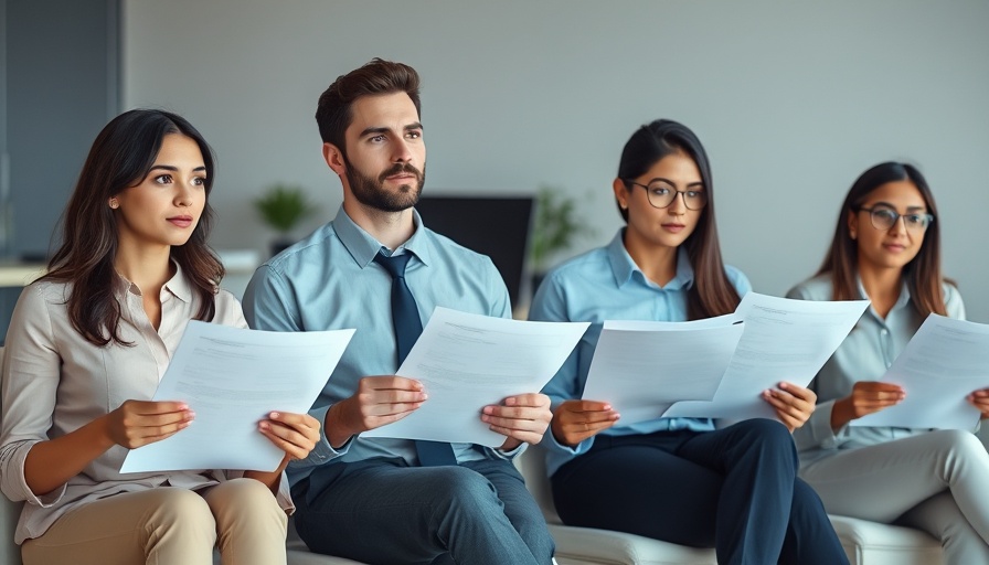 Candidates holding resumes in office setting for talent evaluation.