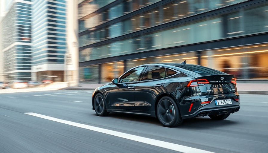 Sleek black electric car speeding down city road, longest-range electric cars.