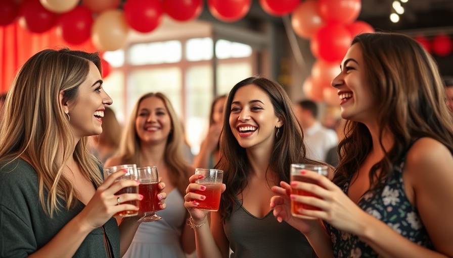 Smiling women at an inclusive event holding drinks.