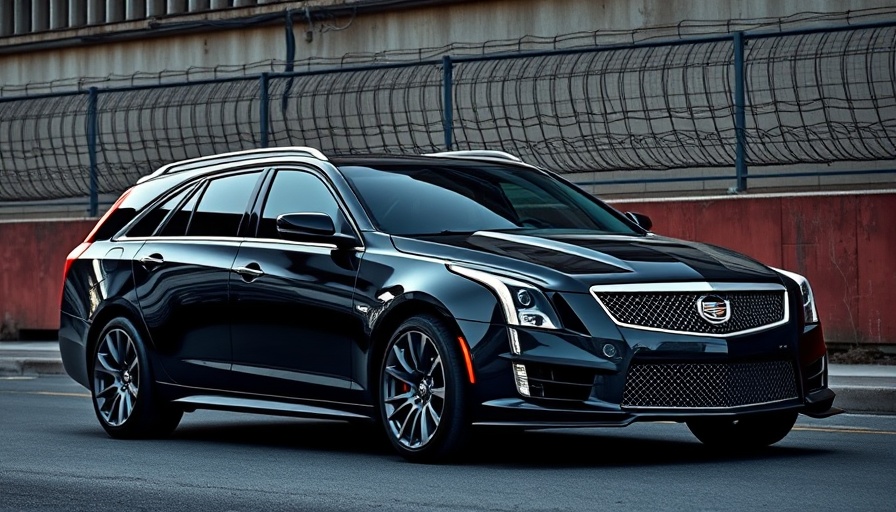 Sleek black 2014 Cadillac CTS-V Wagon, urban setting, auction ready.