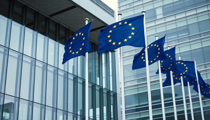 European Commission building with EU flags waving, electrification action plan.