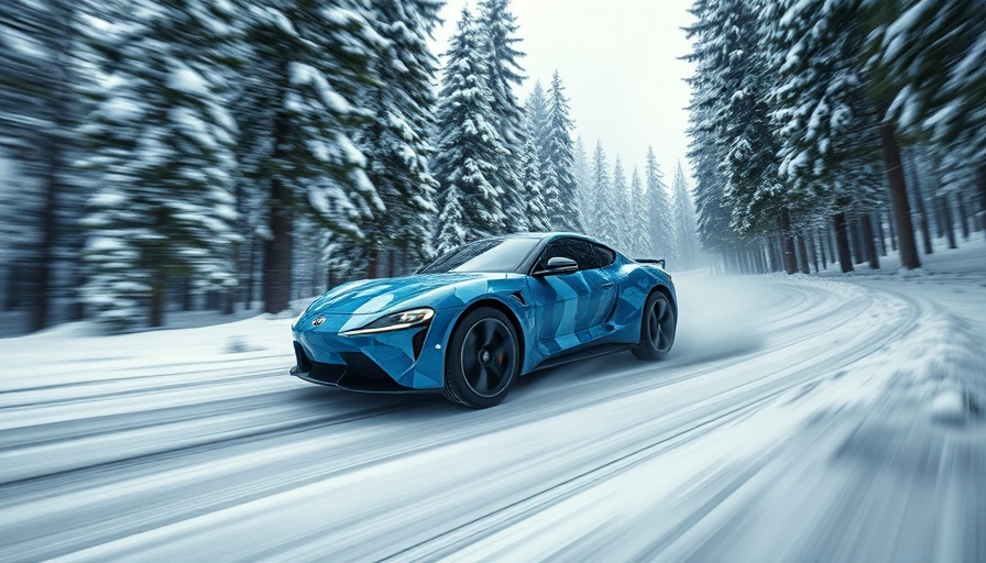 2026 Mercedes-Benz GLC-Class EV in blue camouflage, speeding on snowy road.