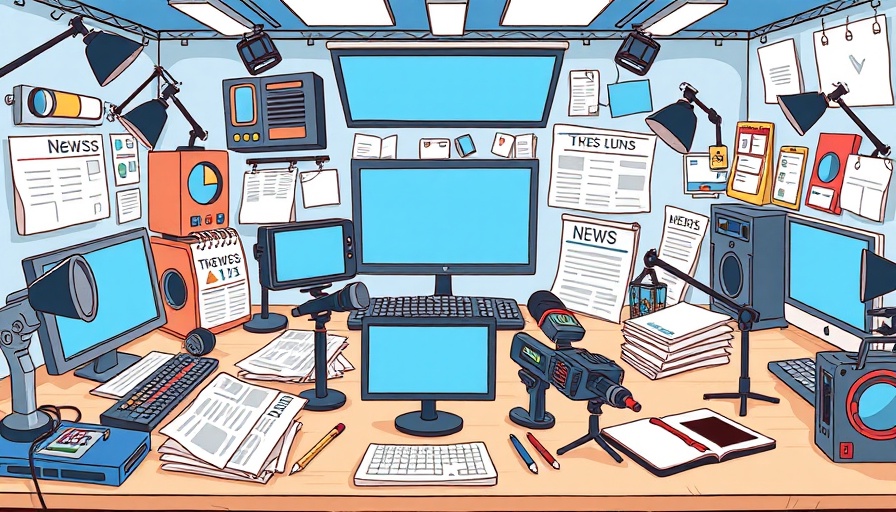 Vibrant media workspace with news items illustrating AI search impact on publishers.