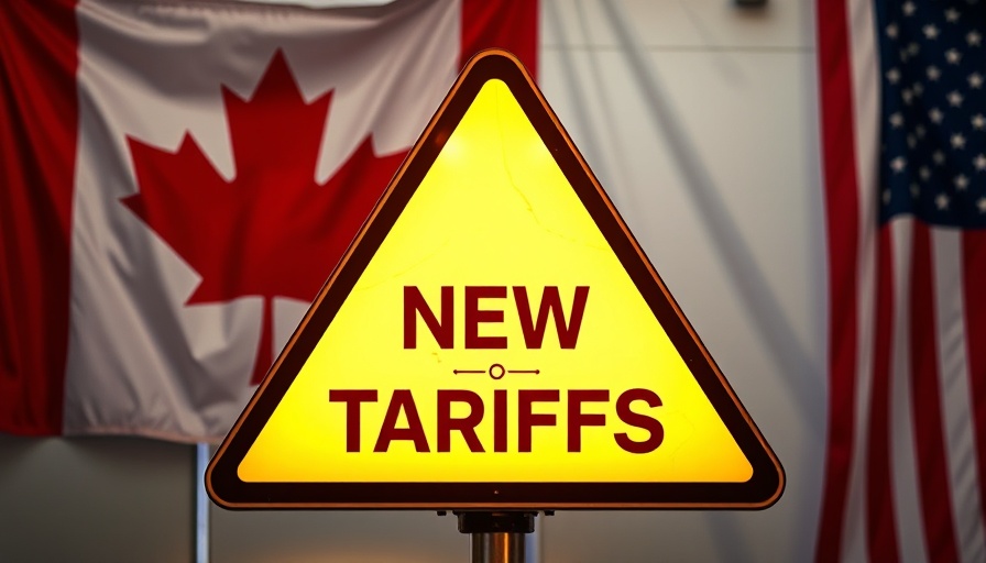 Sign indicating new tariffs against Canadian and American flags