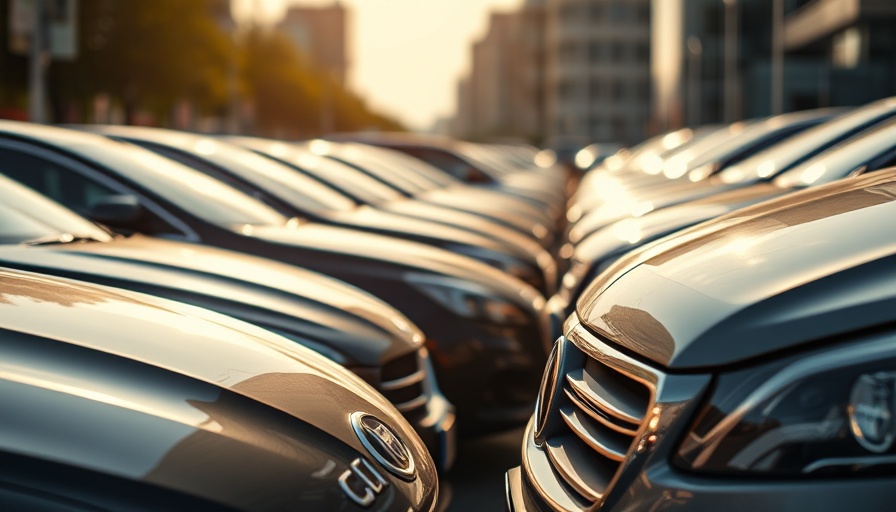 Parked cars reflecting sunlight representing auto industry tariff adjustment.