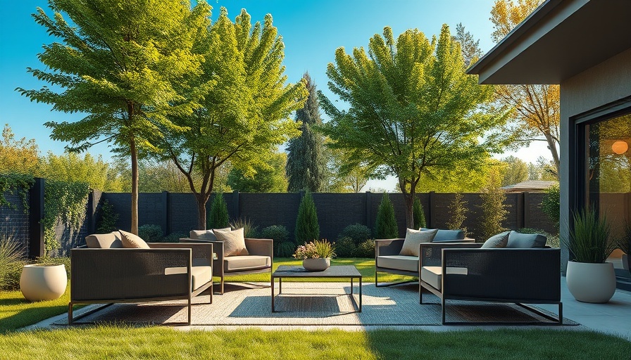 Modern outdoor patio with serene garden view.