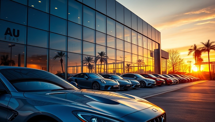 Modern car dealership with cars at sunset, Carvana Dealership Acquisition.