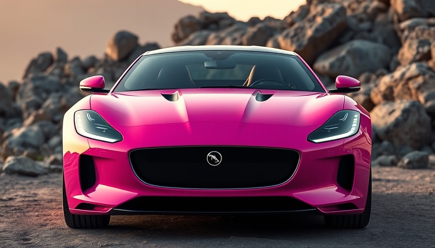 Jaguar I-Type GT EV in a pink futuristic setting.