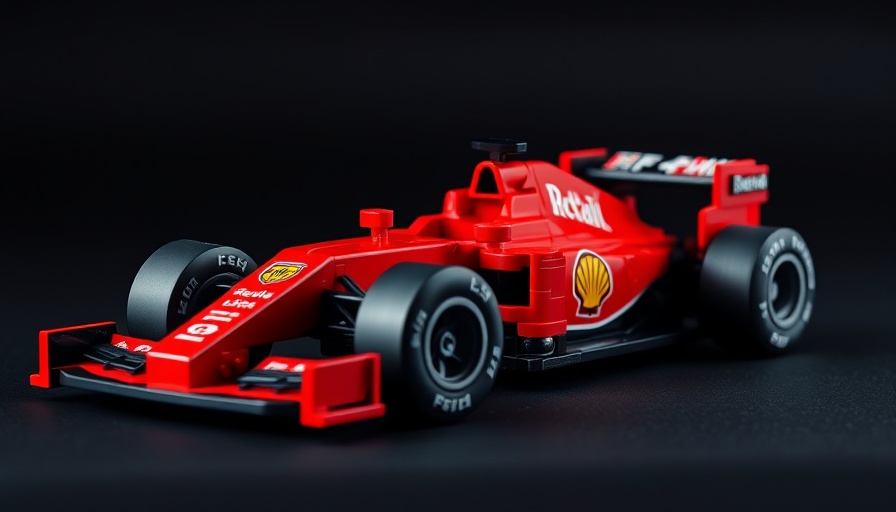 Detailed LEGO F1 set featuring vibrant race car and minifigure.