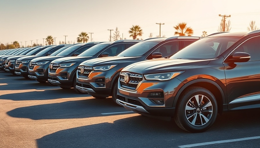 Modern SUVs in a row, illustrating automotive tariff impact.