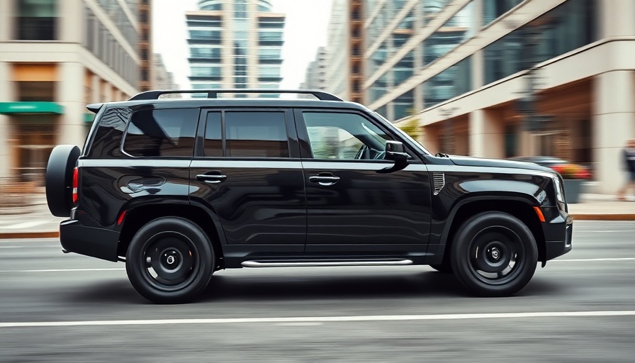 The Not Very Grand Tour SUV speeding through city streets.