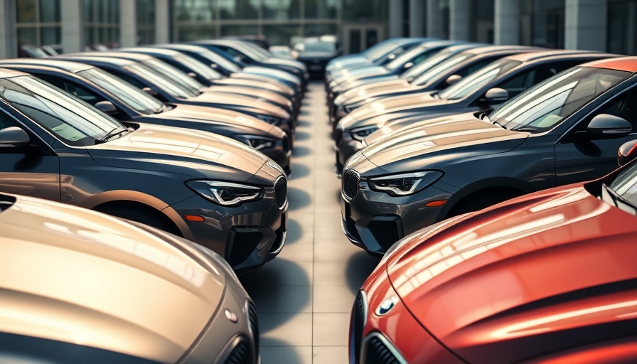 Line of cars at dealership, Auto Finance Summit East 2025 context.