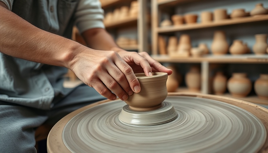 Hands shaping clay on wheel, emphasizing dealership management.