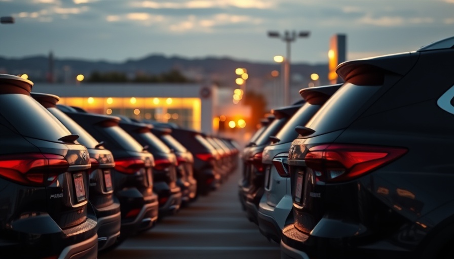 SUVs at dealership highlighting subprime delinquency trends.