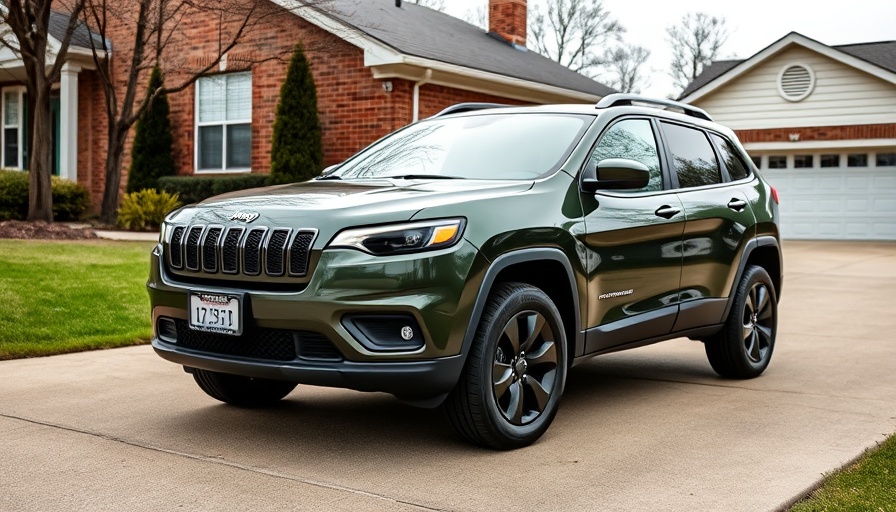 Dark green Jeep Cherokee parked in suburban area, not an Audi R18 LMP1 RS5 DTM auction.