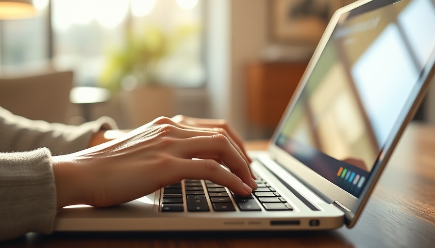 Typing on laptop with search bar, generative search marketing strategies.