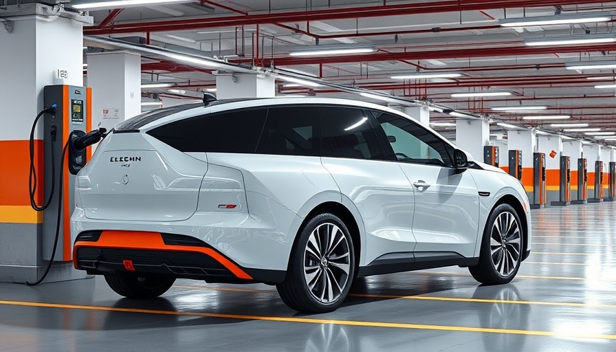 Sleek modern EV at charging station, highlighting EV volumes