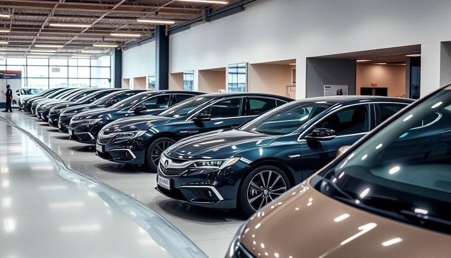 Sleek cars in an auto showroom highlighting tariffs and compliance in auto finance.