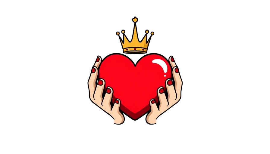 Minimalist heart with crown and hands illustration