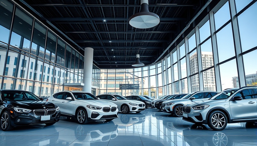 Auto dealership with displayed cars under clear daylight, representing auto finance originations.