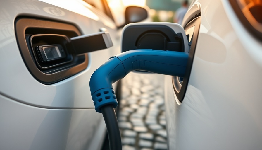 Electric car charging on cobblestone street, symbolizing U.S. electric vehicle adoption.