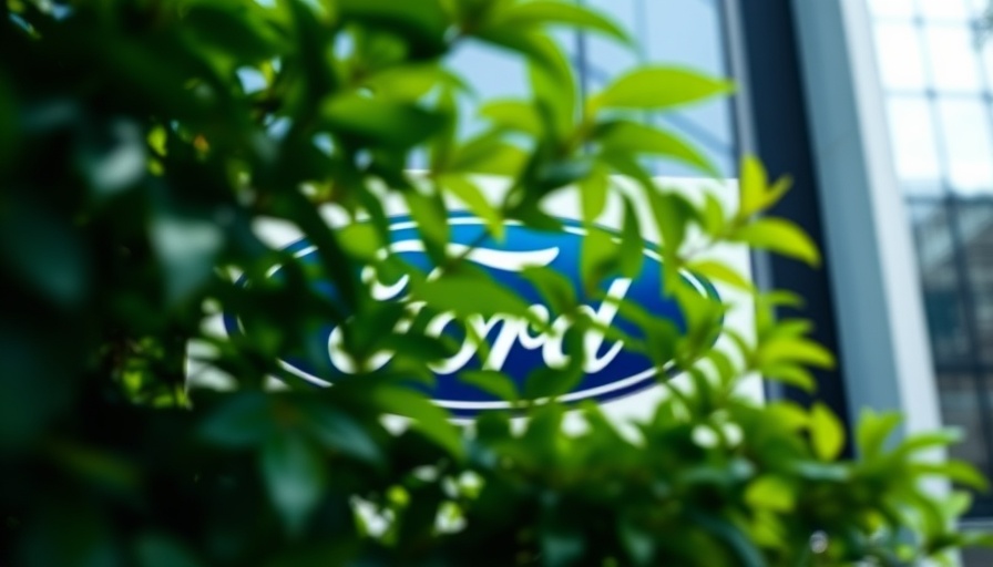 Ford Credit penetration rate drops, blurred logo view through green foliage.