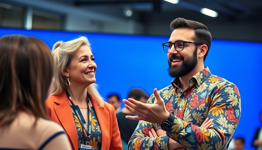 Confident speaker discussing marketing strategies at a conference.
