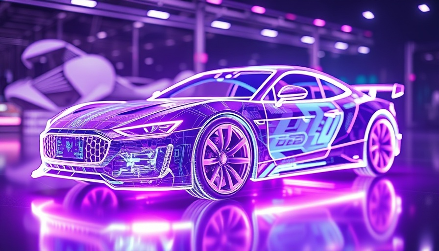 Futuristic car wireframe model highlighting price point impact E/E architecture.