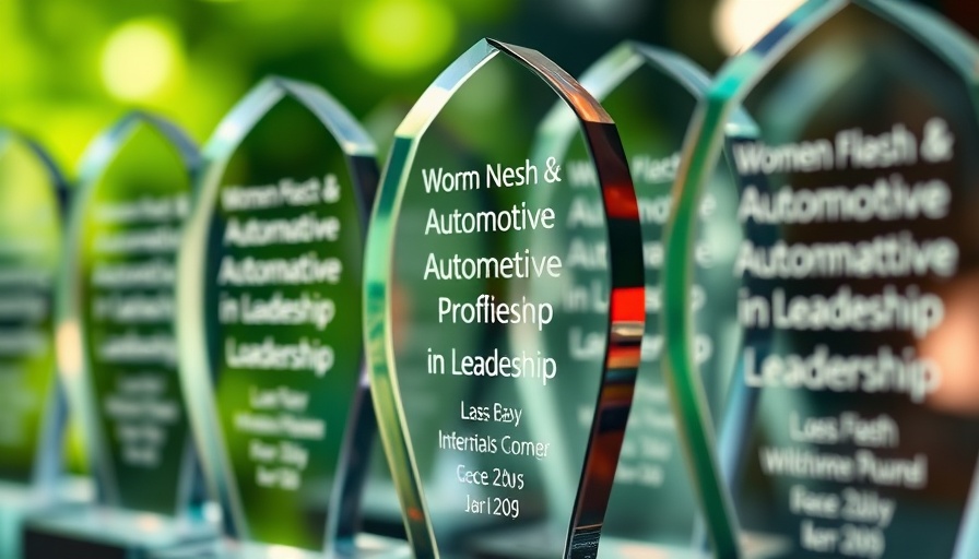 Close-up of 2025 Women in Automotive Leadership awards with engraved text.