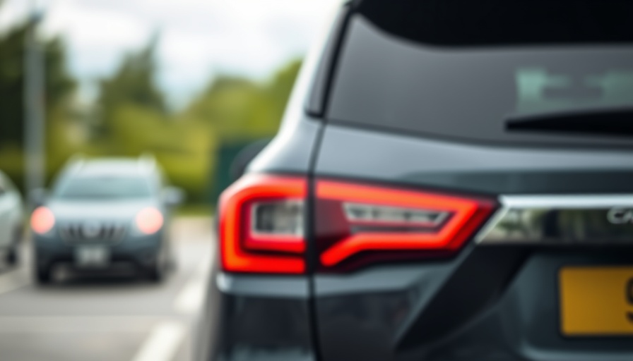 Blurred cars in parking lot with focused white SUV tail light.